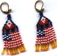 These earrings are my own design,all hand-beaded, with our nations colors in glass seed beads. They hang approximately 2