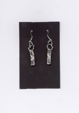 Earrings--Silver twist tube and 4mm round bead earrings. Matches 8